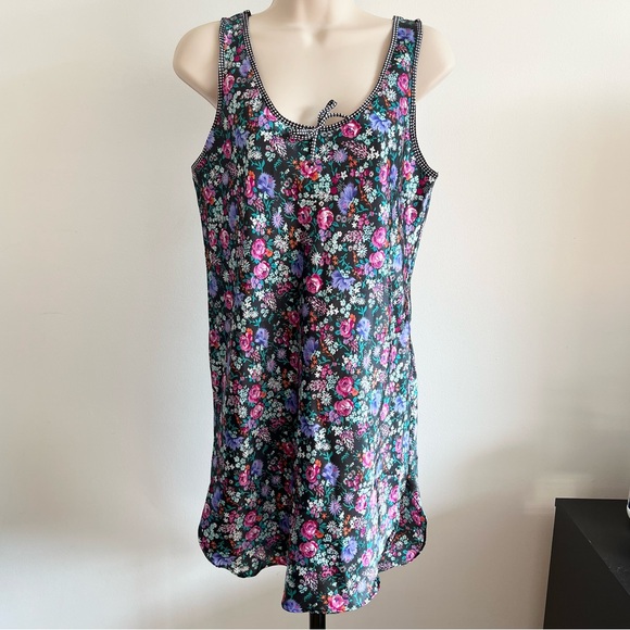 Other - Satin Slip Dress Black‎ Floral Nightgown